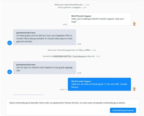 World Transfer support chat assisting with a cruise crew booking